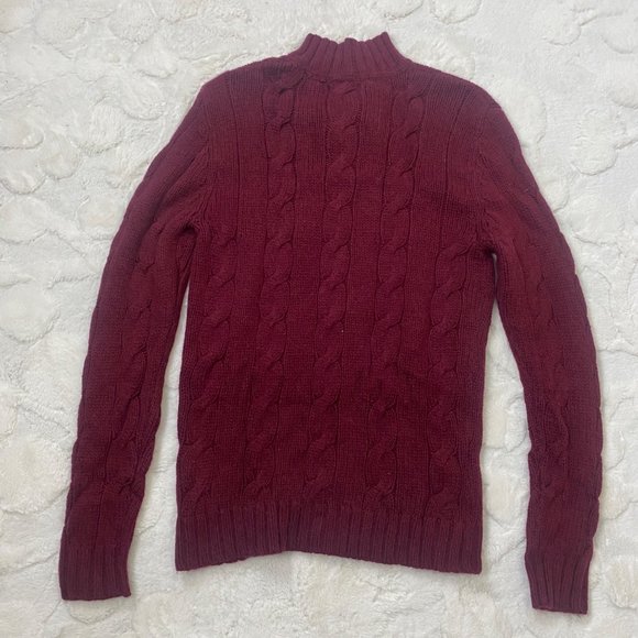 Fossil Brand Mens Burgundy Red Pullover Cable Knit Fisherman Sweater Size S Ango - Picture 6 of 12